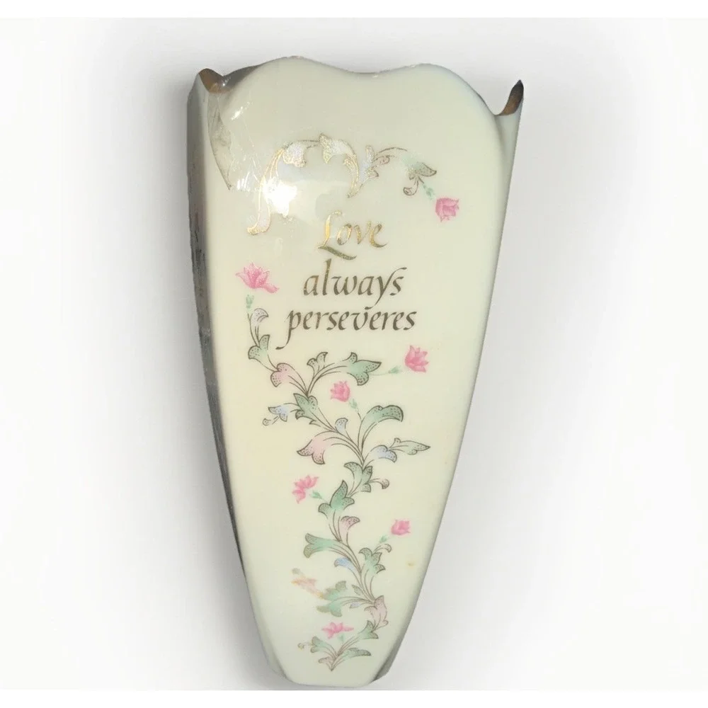 Lenox Love Is Fine China 7 Inch Vase 3083011 Ivory Gold Trim Floral 4-Sided